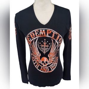 NWOT | Archaic | Womens Long Sleeve, V Neck REDEMPTION T Shirt / Top /Tee